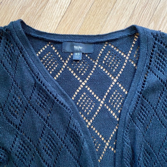 Mossimo XS Pointelle Black Open Knit Longline Cardigan with Tie Belt - Picture 3 of 9